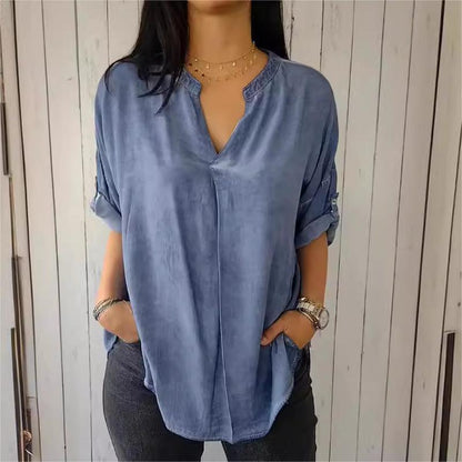 💓Disfruta ahora del 49% de descuento 🌟Camisa con cuello en V de color liso