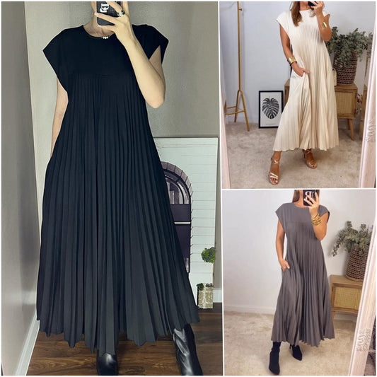 💞Vestido elegante plisado liso sin mangas💞 envío gratis